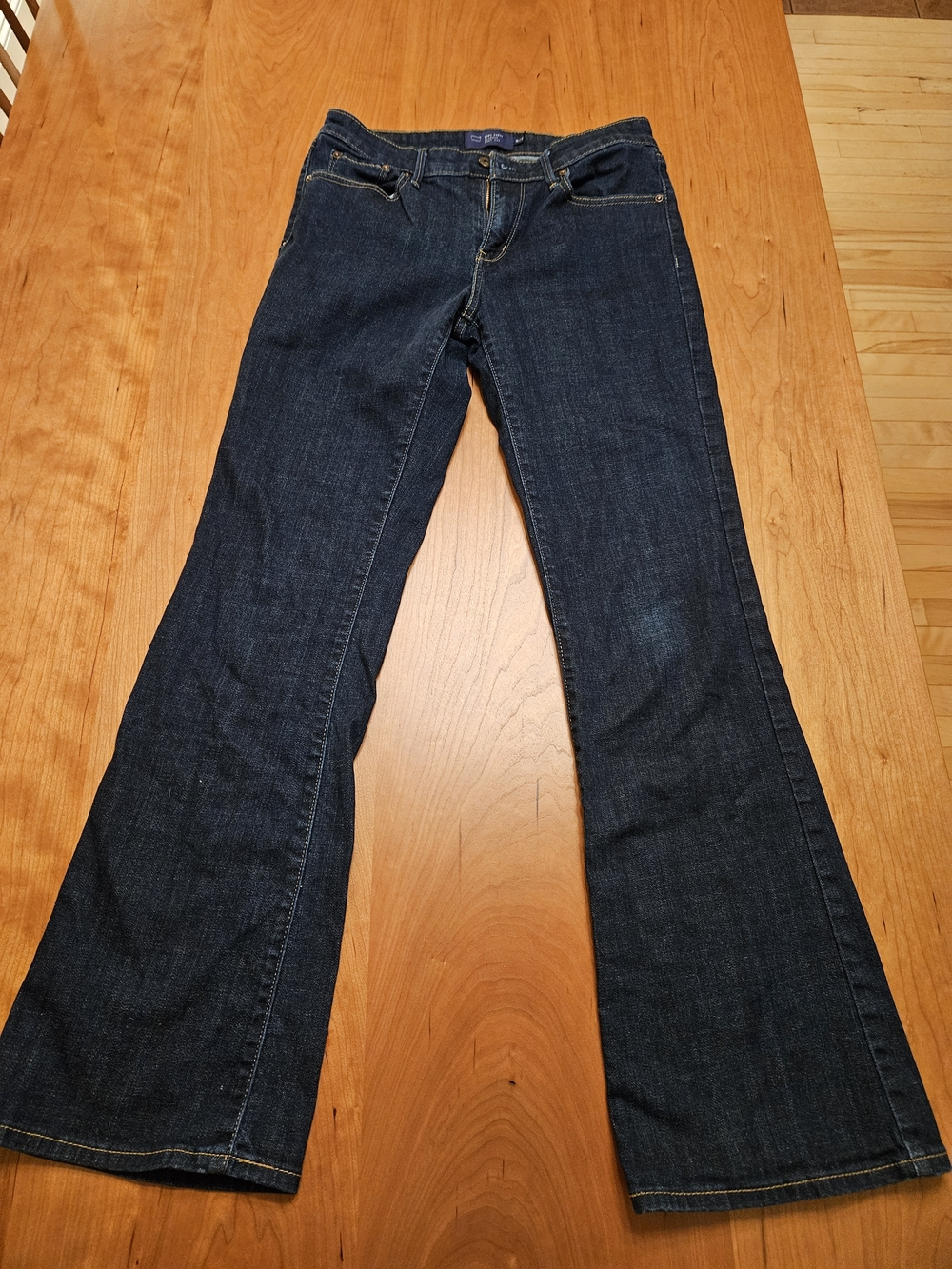 Red Tag Levi's Indigo Denim Bootcut Jeans with Gold Stitching.